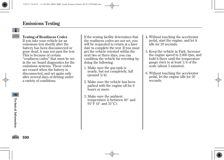 Emissions testing | Acura 2013 MDX User Manual | Page 595 / 616