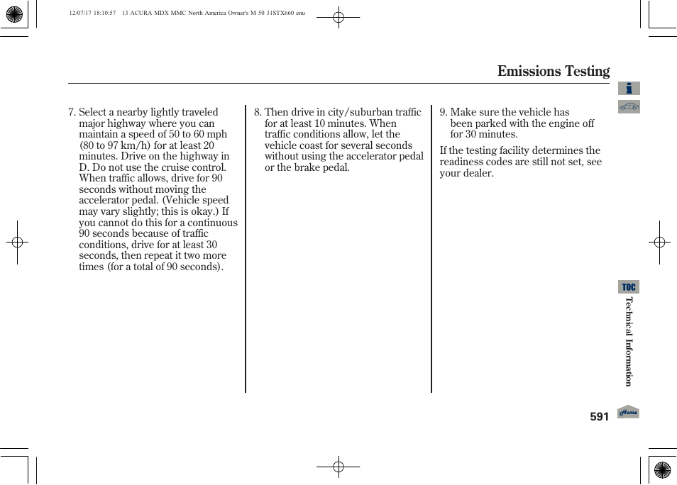 Emissions testing | Acura 2013 MDX User Manual | Page 596 / 616