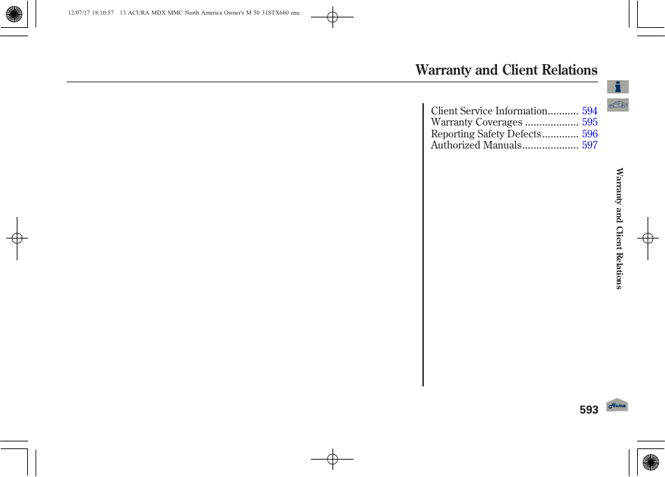 Warranty and client relations | Acura 2013 MDX User Manual | Page 598 / 616