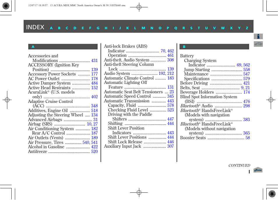 Index | Acura 2013 MDX User Manual | Page 603 / 616