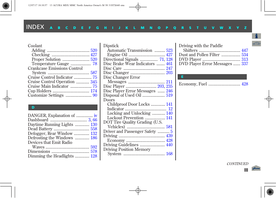 Index | Acura 2013 MDX User Manual | Page 605 / 616