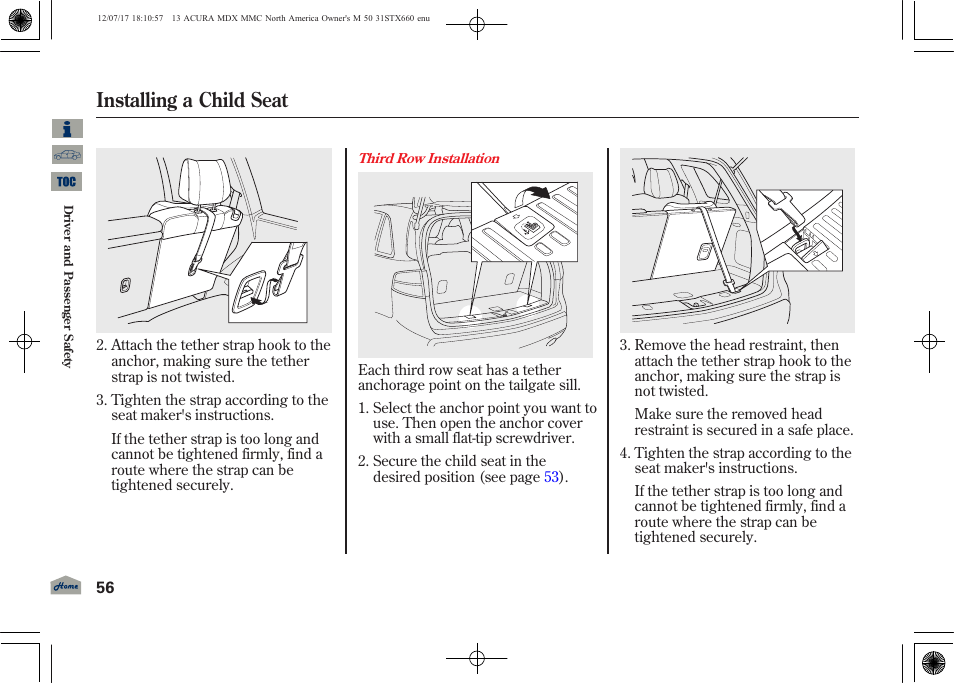 Installing a child seat | Acura 2013 MDX User Manual | Page 61 / 616