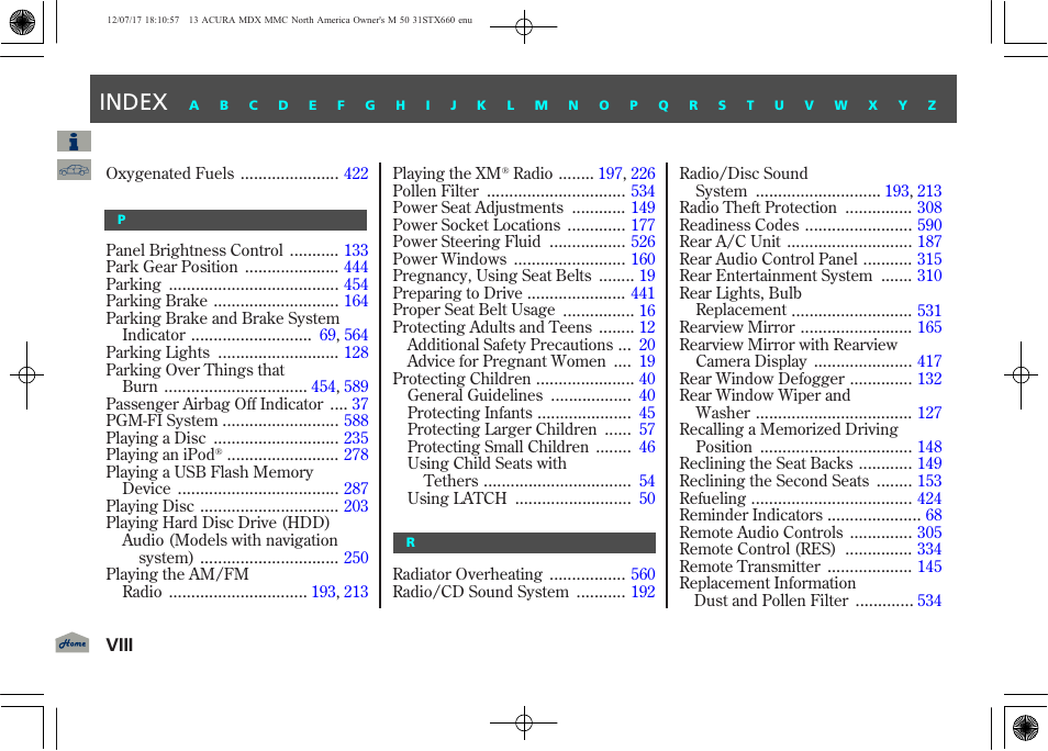 Index | Acura 2013 MDX User Manual | Page 610 / 616