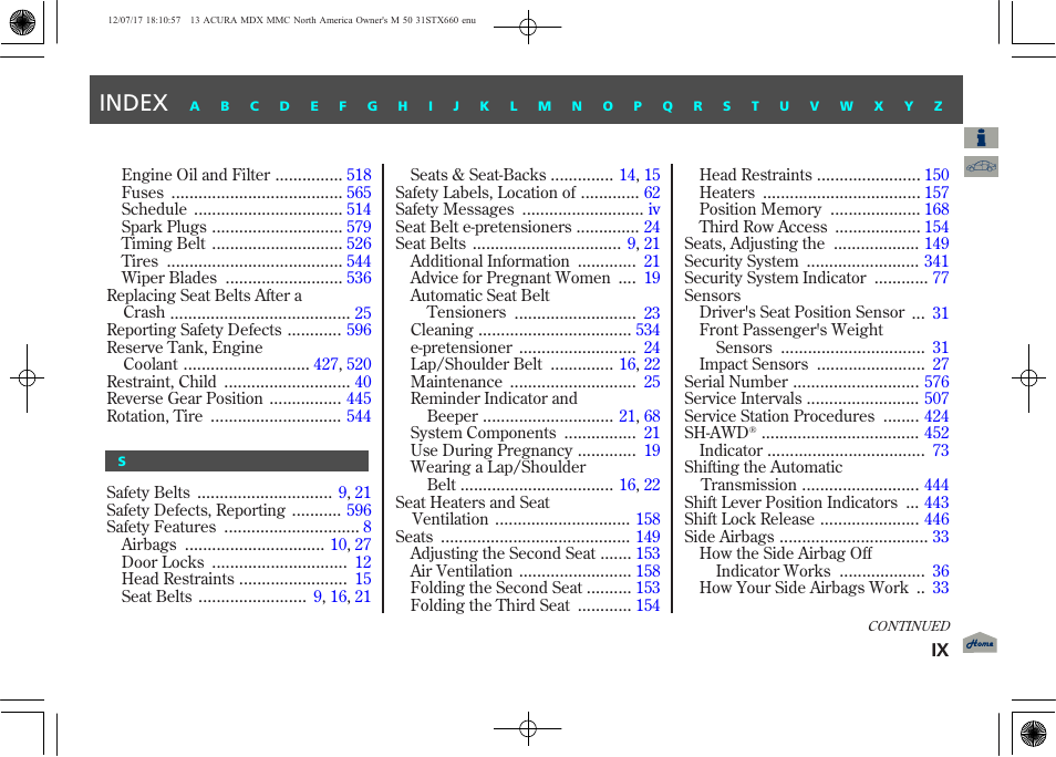 Index | Acura 2013 MDX User Manual | Page 611 / 616