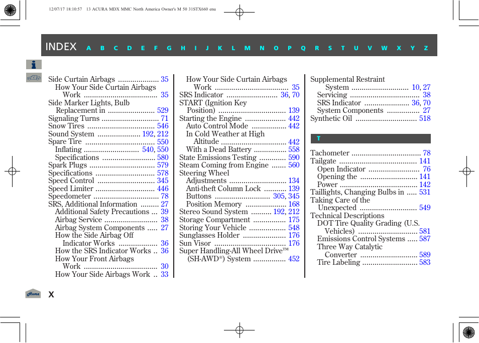 Index | Acura 2013 MDX User Manual | Page 612 / 616