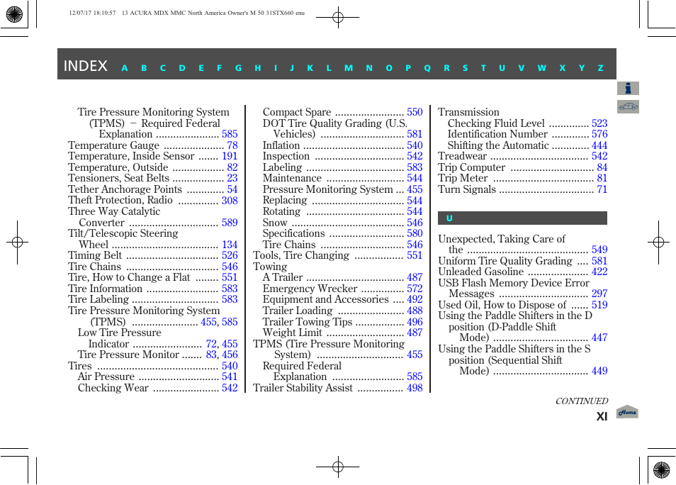 Index | Acura 2013 MDX User Manual | Page 613 / 616