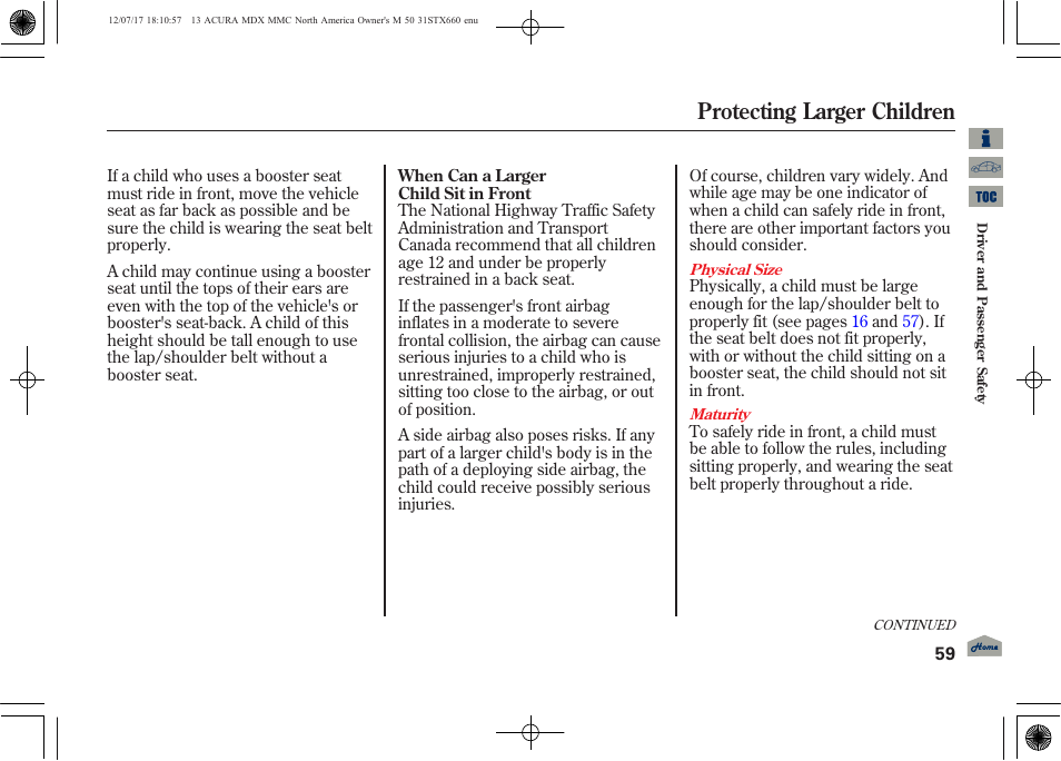 Protecting larger children | Acura 2013 MDX User Manual | Page 64 / 616