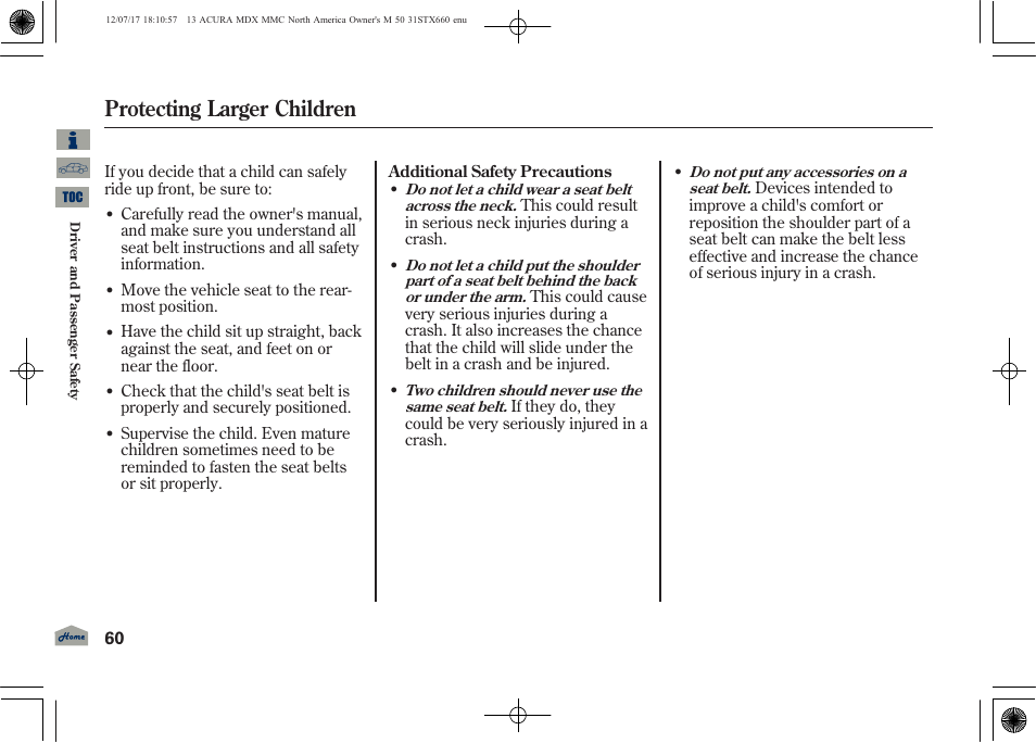 Protecting larger children, 2013 mdx | Acura 2013 MDX User Manual | Page 65 / 616