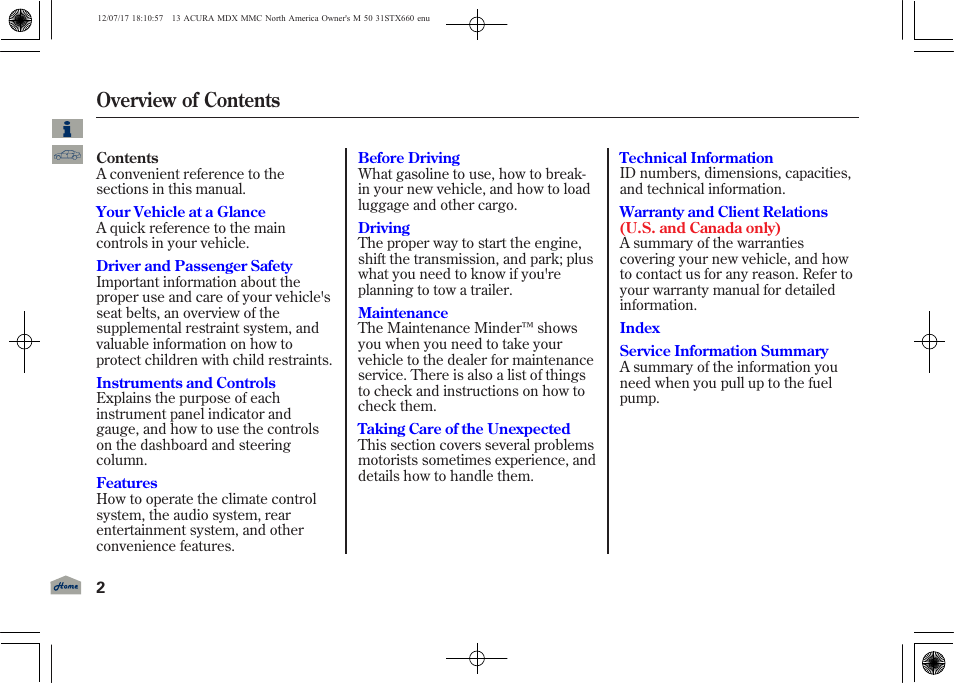 Overview of contents | Acura 2013 MDX User Manual | Page 7 / 616