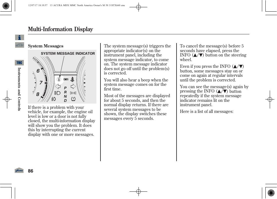 Multi-information display | Acura 2013 MDX User Manual | Page 91 / 616