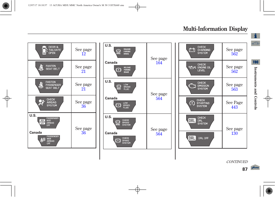 Multi-information display | Acura 2013 MDX User Manual | Page 92 / 616