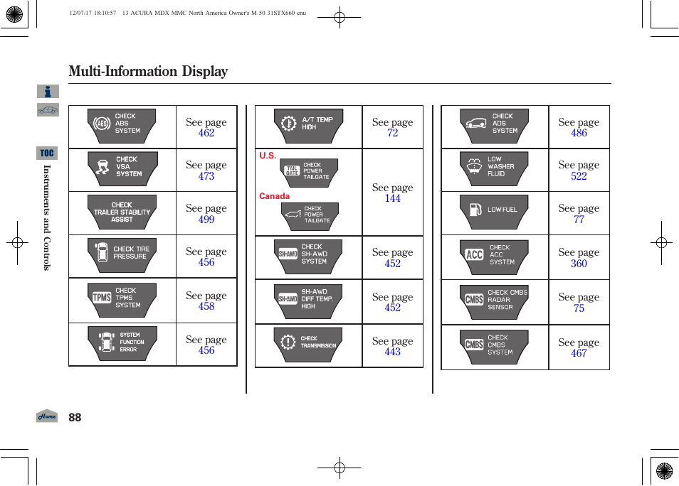 Multi-information display | Acura 2013 MDX User Manual | Page 93 / 616