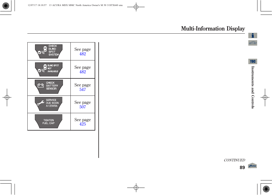 Multi-information display | Acura 2013 MDX User Manual | Page 94 / 616