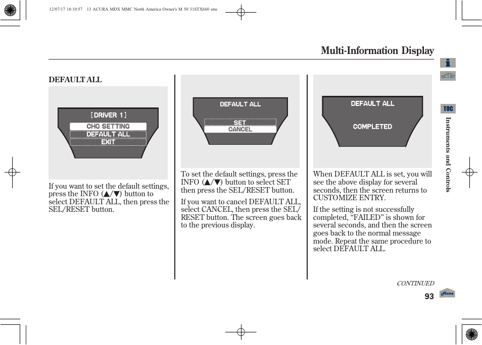 Multi-information display | Acura 2013 MDX User Manual | Page 98 / 616