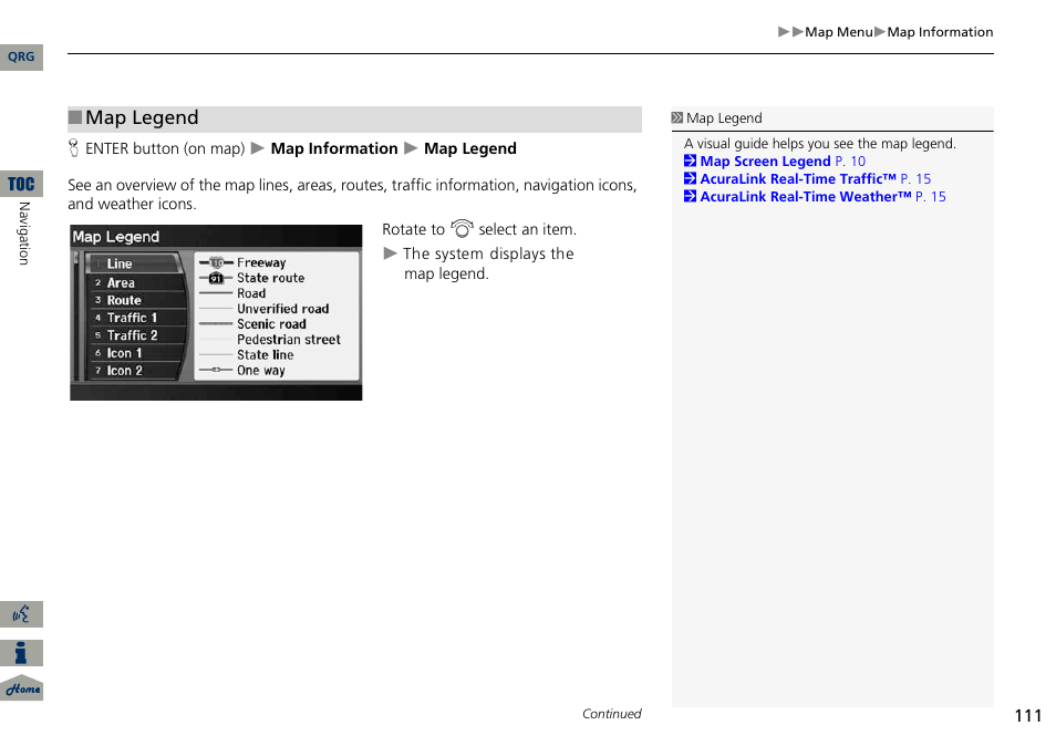 2 map legend, P. 111, Map legend | Acura 2014 ILX Navigation User Manual | Page 112 / 260