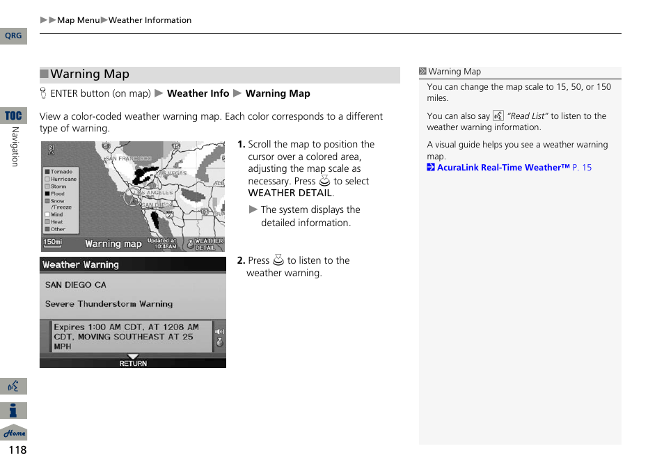 2 warning map, P. 118, Warning map | Acura 2014 ILX Navigation User Manual | Page 119 / 260