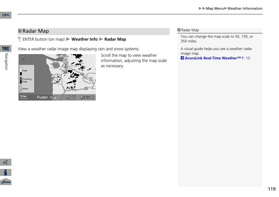 2 radar map, P. 119, Radar map | Acura 2014 ILX Navigation User Manual | Page 120 / 260