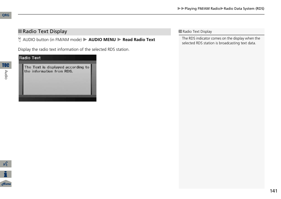 2 radio text display, P. 141, Radio text display | Acura 2014 ILX Navigation User Manual | Page 142 / 260