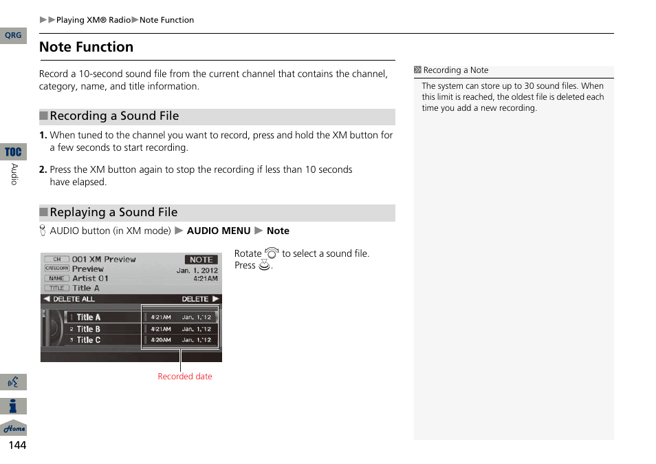 2 note function, P. 144 | Acura 2014 ILX Navigation User Manual | Page 145 / 260