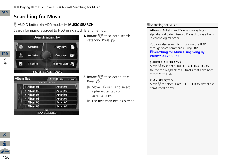 2 searching for music, P. 156, Searching for music | Acura 2014 ILX Navigation User Manual | Page 157 / 260