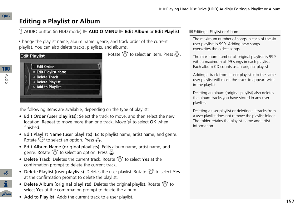 2 editing a playlist or album, P. 157, Editing a playlist or album | Acura 2014 ILX Navigation User Manual | Page 158 / 260