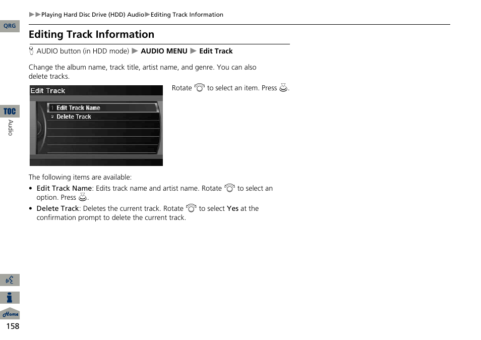 2 editing track information, P. 158, Editing track information | Acura 2014 ILX Navigation User Manual | Page 159 / 260