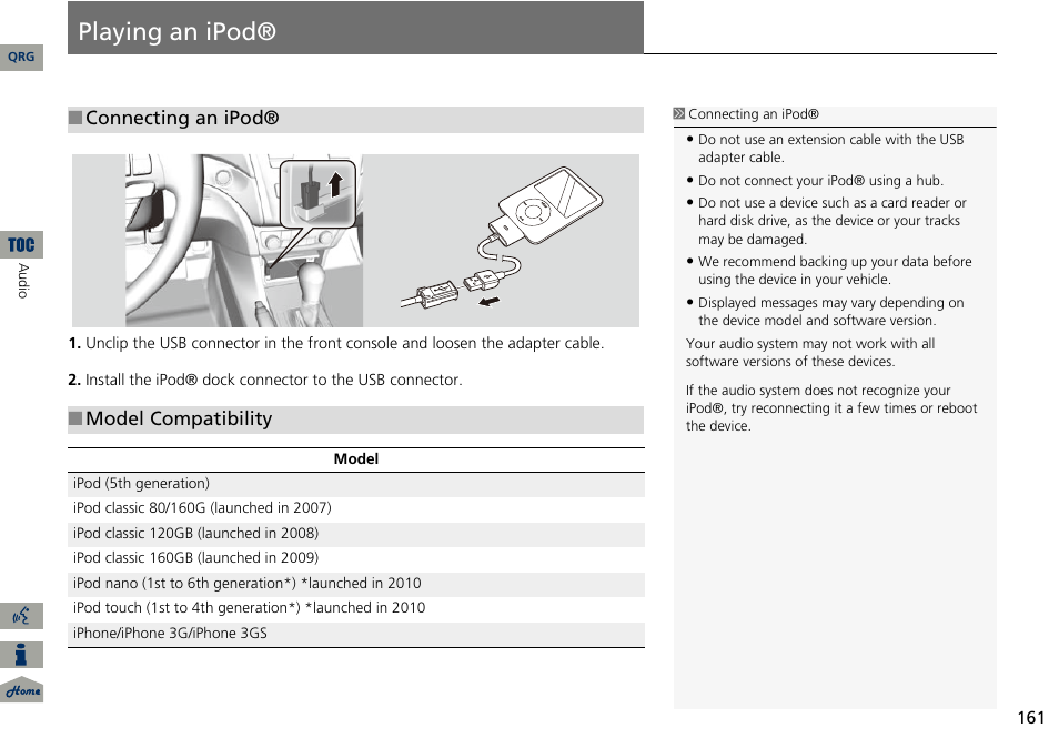 Playing an ipod, P161) | Acura 2014 ILX Navigation User Manual | Page 162 / 260