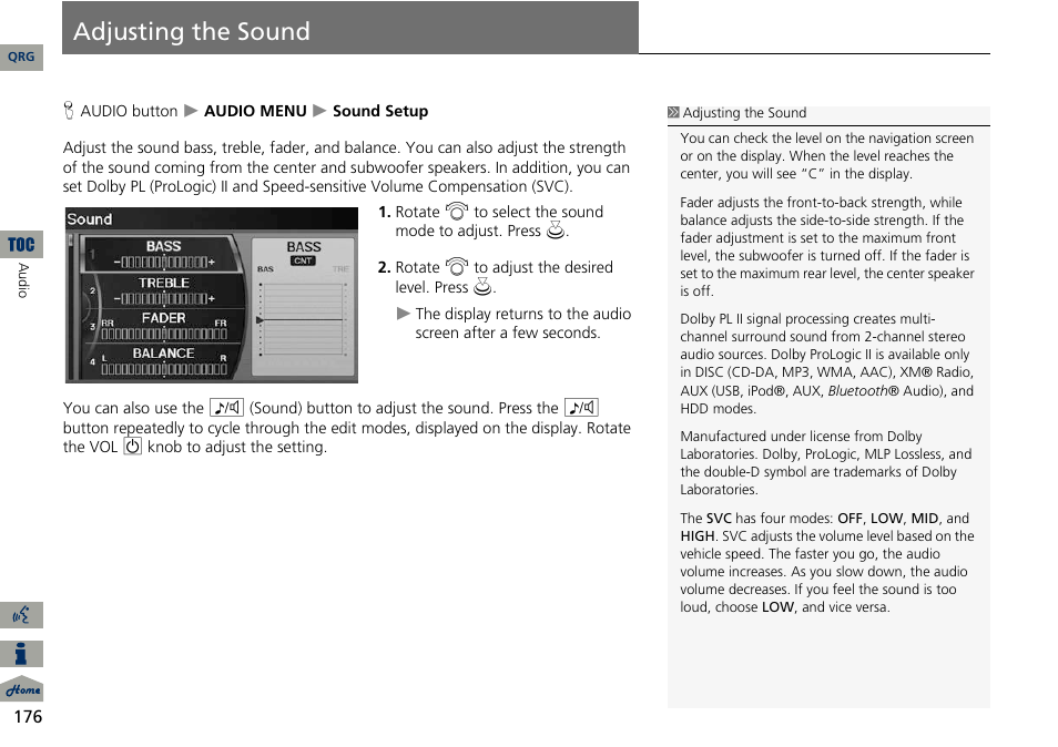 Adjusting the sound, P176), 2 adjusting the sound | P. 176 | Acura 2014 ILX Navigation User Manual | Page 177 / 260