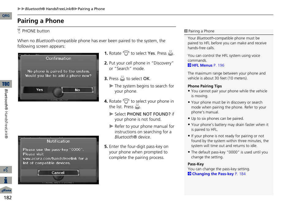 2 pairing a phone, P. 182, Phone setup: move | Pairing a phone | Acura 2014 ILX Navigation User Manual | Page 183 / 260