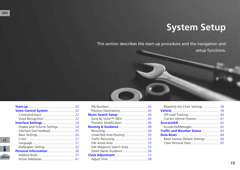 System setup, 2 system setup p. 19, P.19 | Acura 2014 ILX Navigation User Manual | Page 20 / 260