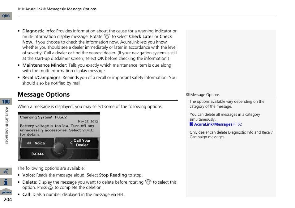 Message options | Acura 2014 ILX Navigation User Manual | Page 205 / 260