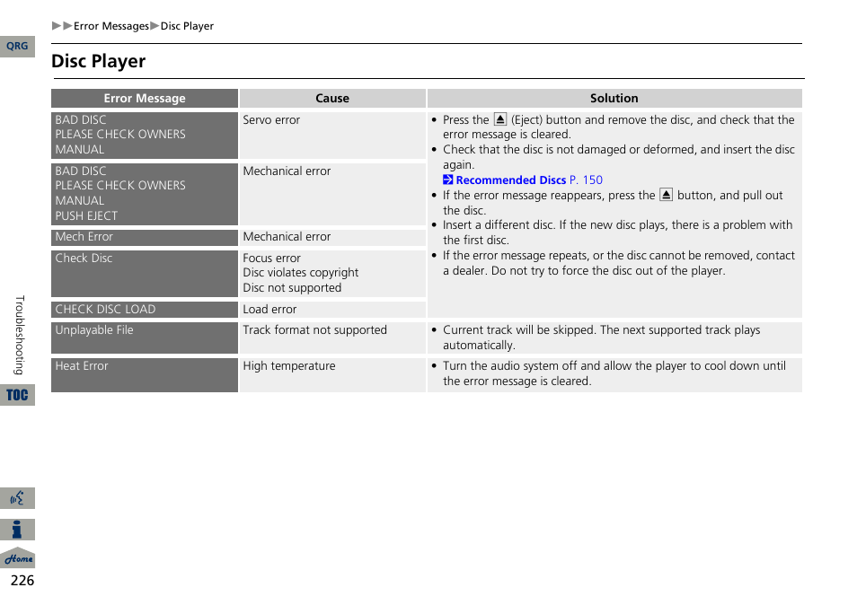 Disc player | Acura 2014 ILX Navigation User Manual | Page 227 / 260