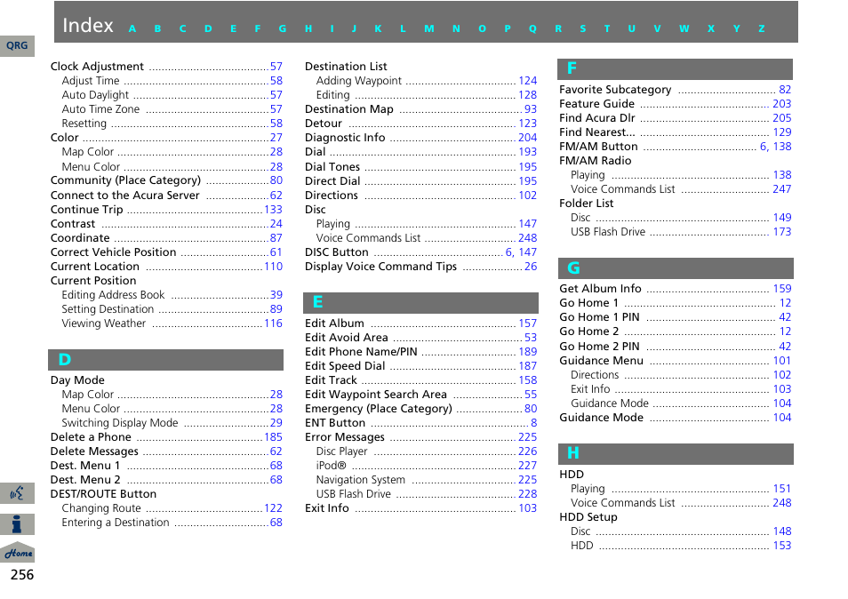 D - h, Index | Acura 2014 ILX Navigation User Manual | Page 257 / 260