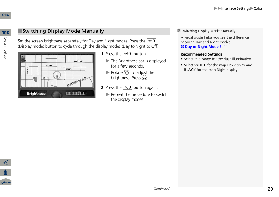 P29), Switching display mode manually | Acura 2014 ILX Navigation User Manual | Page 30 / 260