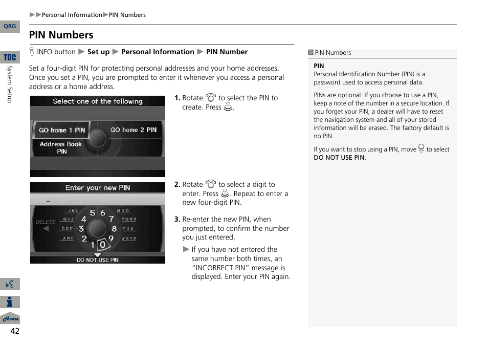 2 pin numbers, P. 42, Pin numbers | Acura 2014 ILX Navigation User Manual | Page 43 / 260