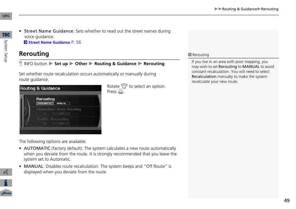 2 rerouting, P. 49, Rerouting | Acura 2014 ILX Navigation User Manual | Page 50 / 260