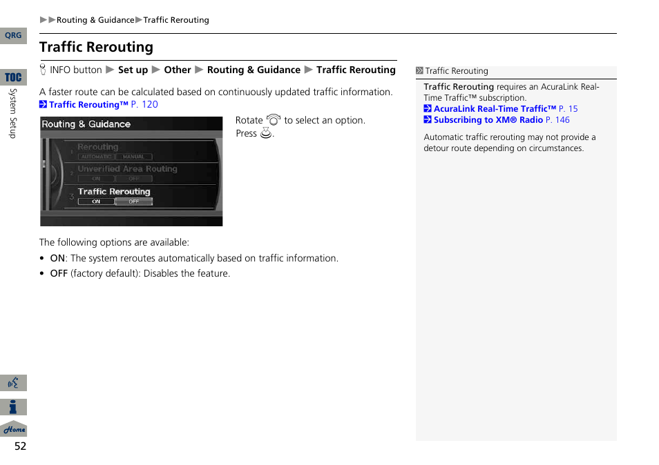 2 traffic rerouting, P. 52, Traffic rerouting | Acura 2014 ILX Navigation User Manual | Page 53 / 260