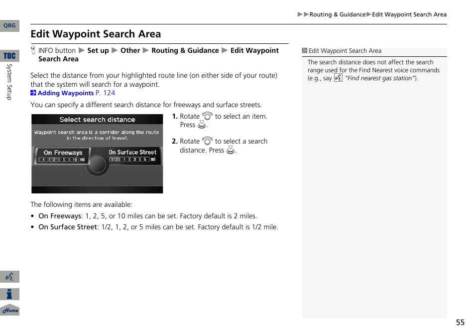 2 edit waypoint search area, P. 55, Edit waypoint search area | Acura 2014 ILX Navigation User Manual | Page 56 / 260