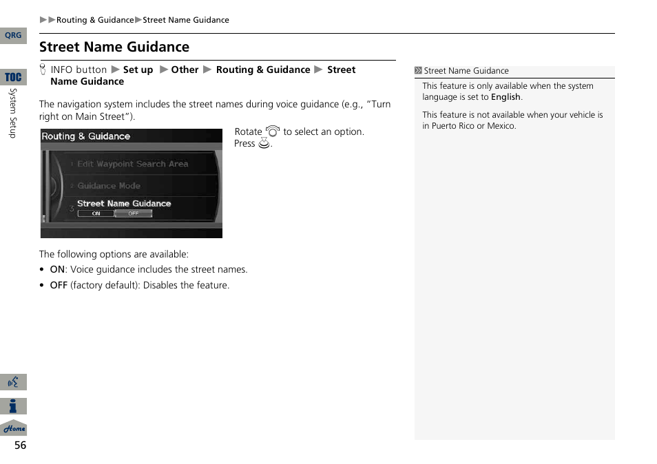 Street name guidance | Acura 2014 ILX Navigation User Manual | Page 57 / 260