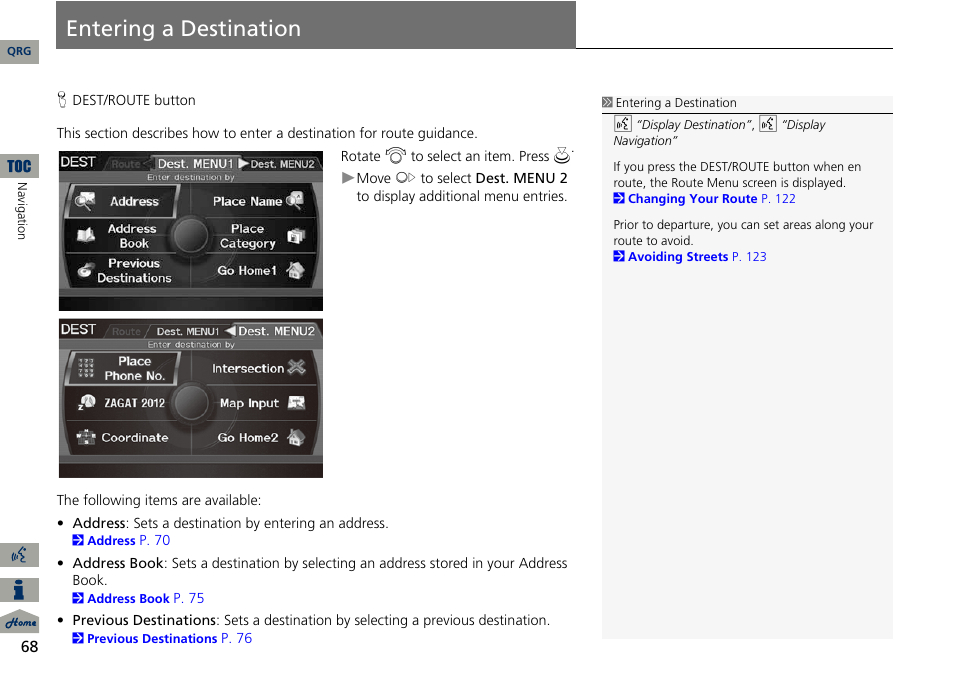 Entering a destination, P68) | Acura 2014 ILX Navigation User Manual | Page 69 / 260