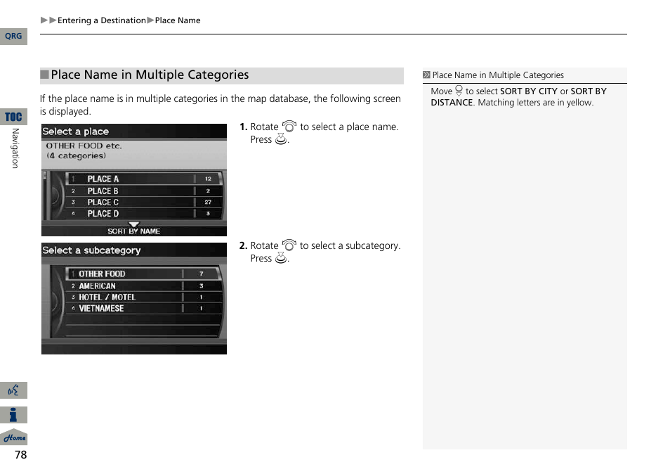 2 place name in multiple categories, P. 78, Place name in multiple categories | Acura 2014 ILX Navigation User Manual | Page 79 / 260