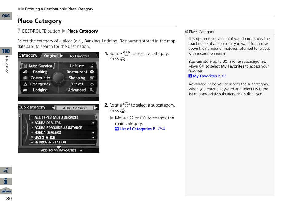 2 place category, P. 80, Place category | Acura 2014 ILX Navigation User Manual | Page 81 / 260