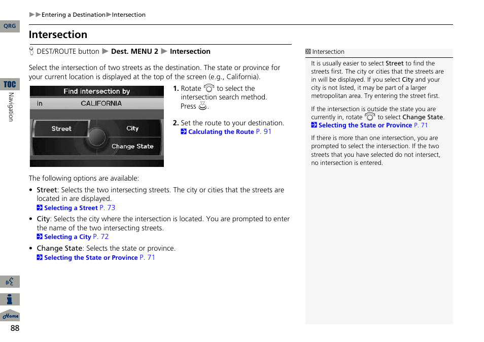 2 intersection, P. 88 | Acura 2014 ILX Navigation User Manual | Page 89 / 260