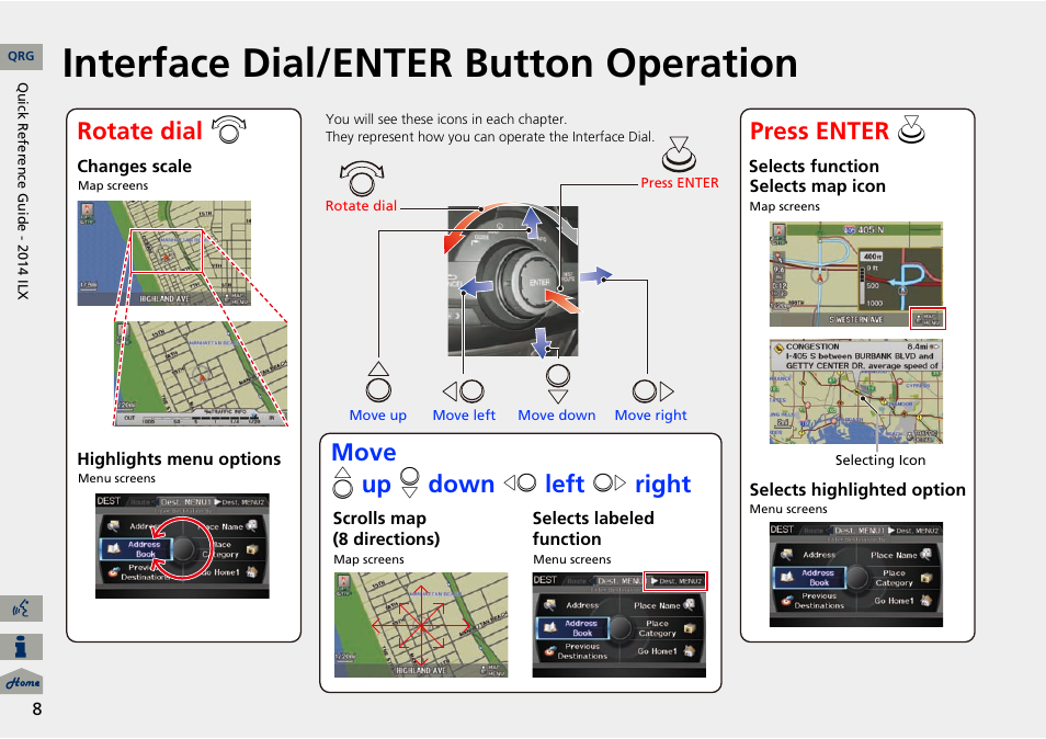 Interface dial/enter button operation | Acura 2014 ILX Navigation User Manual | Page 9 / 260