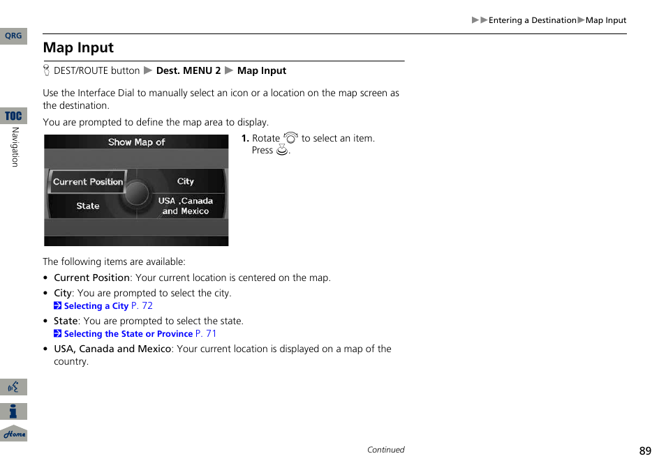 2 map input, P. 89, Map input | Acura 2014 ILX Navigation User Manual | Page 90 / 260