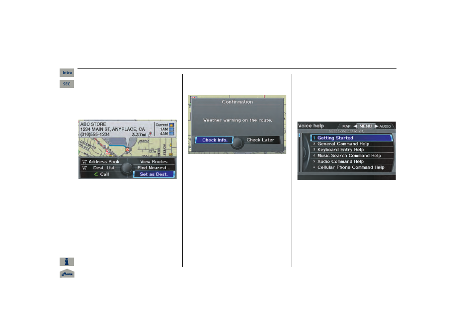 Curalink wthr, Navigation system manual, 2013 mdx | Information features | Acura 2013 MDX Navigation User Manual | Page 86 / 184