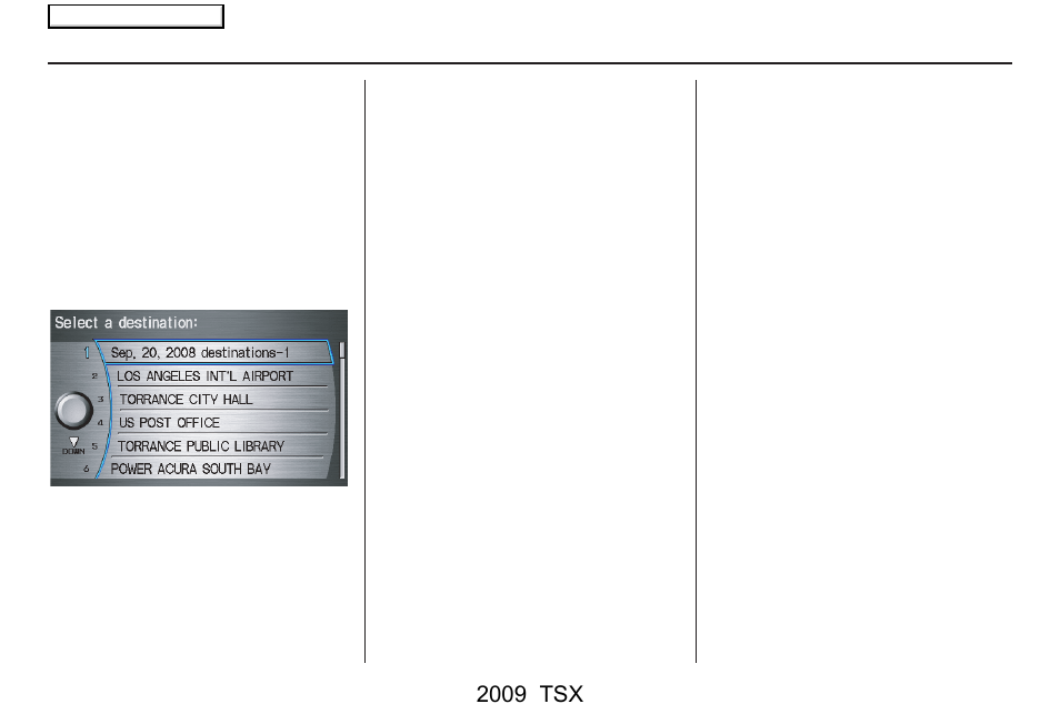 Entering a destination, 2009 tsx | Acura 2009 TSX Navigation User Manual | Page 50 / 170