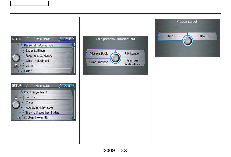 System setup, 2009 tsx | Acura 2009 TSX Navigation User Manual | Page 93 / 170