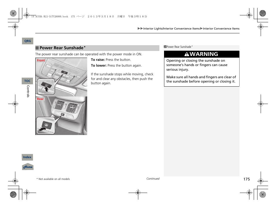 P 175), Warning | Acura 2014 RLX User Manual | Page 176 / 518