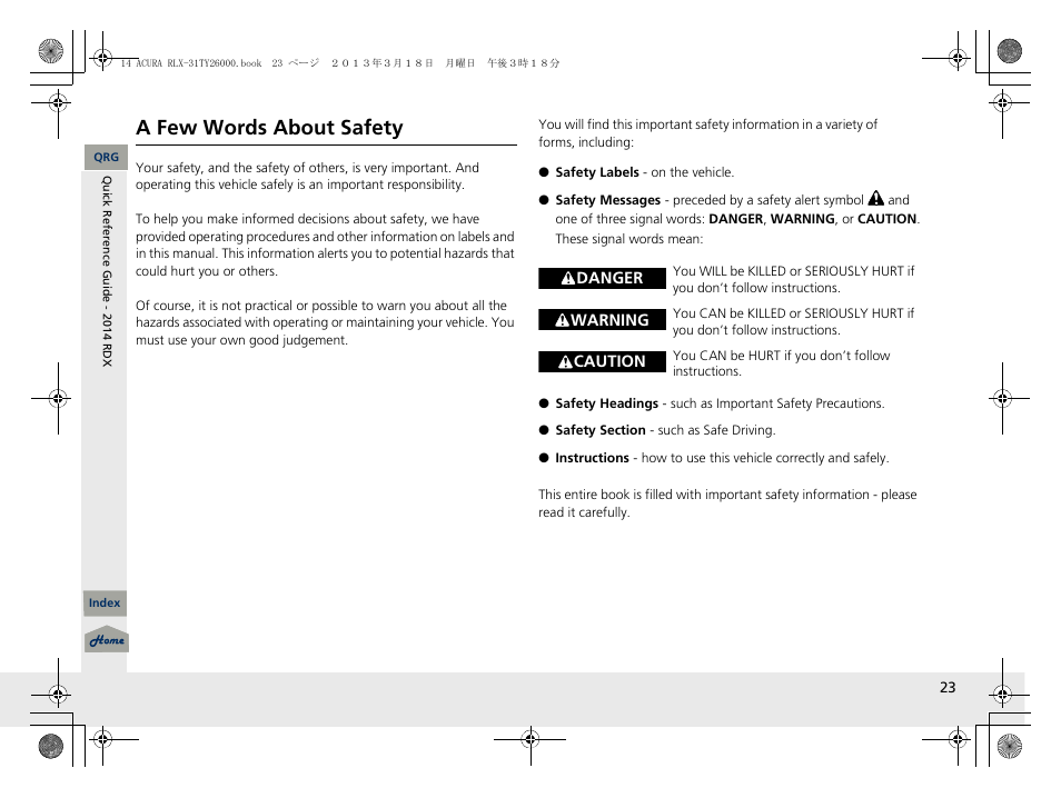 A few words about safety | Acura 2014 RLX User Manual | Page 24 / 518